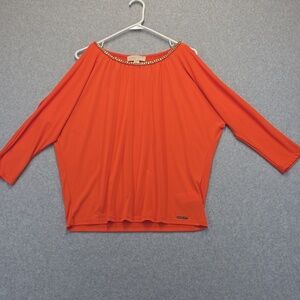 Michael Kors Orange Blouse with Gold Chain Accent